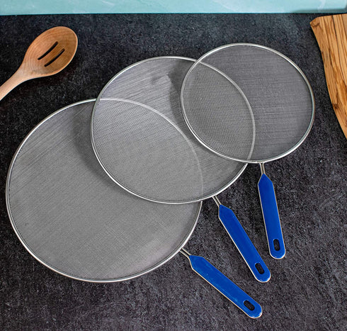 Grease Splatter Screen For Frying Pan Cooking - Stainless Steel Splatter Guard Set of 3-8", 10" and 11" inch -Fine Mesh Iron Skillet Lid- Hot Oil Splash Shield to Stop Prime Burn (3, 8",10",11")