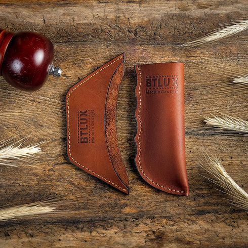BTLUX Set of 2 Leather Hot Handle Holders - Handmade Thick Leather Handle Covers for cast Iron skillets Pans and pots 100 Percent Heat Resistant Handle Sleeve - Brown