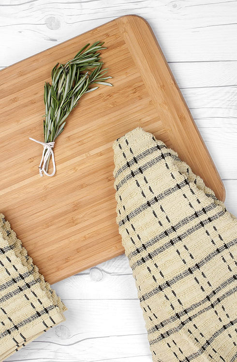 Ritz Royale Collection 100% Combed Terry Cotton, Highly Absorbent, Oversized Checked Kitchen Towel Set, 28" x 18", 2-Pack, Black