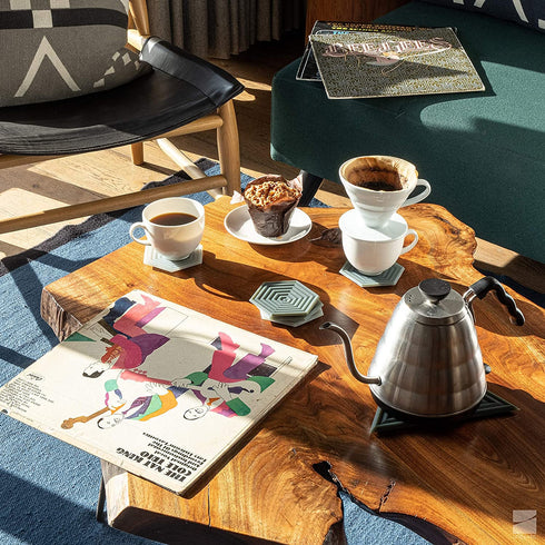 Set of 6 Degr? Coasters (Sandstone) by LINE+ARC. 10mm Thick, Dishwasher Safe, Stain-Resistant, Outdoor, Coffee Table, Silicone, Modern, Hexagon, Mid Century, Cup, Drink, Non-Absorbent, Housewarming€¦