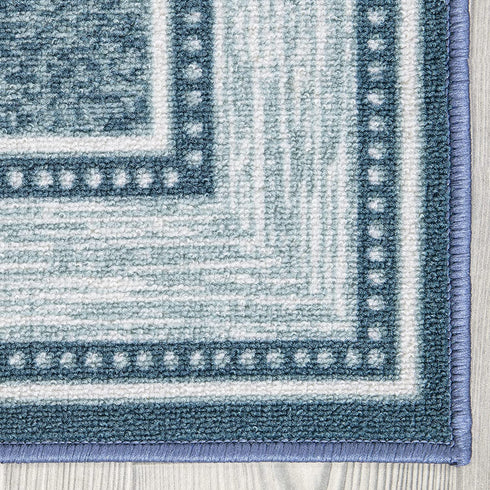 Ottomanson Ottohome Collection Contemporary Bordered Design Rubberback Runner Rug, 1'10" x 7', Blue