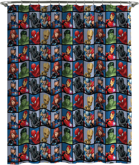 Jay Franco Marvel Avengers Team Shower Curtain & 12-Piece Hook Set & Easy Use (Official Marvel Product)