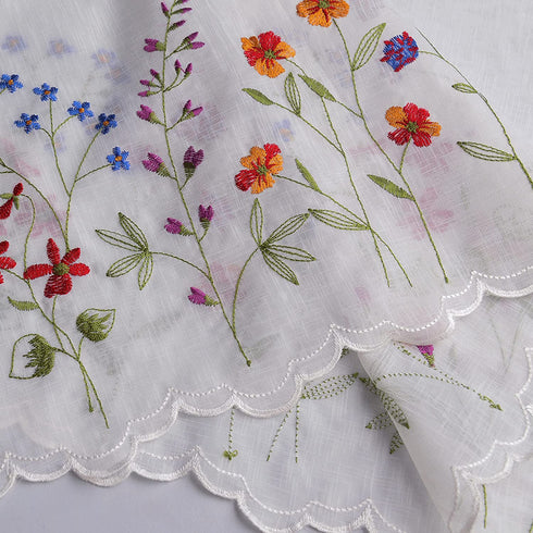 WEMAY KFL027 Sheer Embroidery Pastoral Style Cafe Curtain Kitchen Curtain Floral Window Valance,W60XL18 inch (Wild Flower)