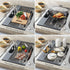BAMEOS Roll Up Dish Drying Rack Over The Sink, 20?L x 11?W x 4.72?H Foldable Stainless Steel Dish Drying Rack with Utensil Holder & Sponge Holder for Kitchen Sink (Gray)