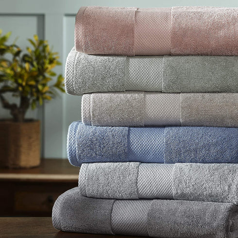 Modern Threads 600 GSM 6 Piece Set, 2 Bath Towels, 2 Hand Towels, 2 Washcloths Towel Set with Filgree Jacquard Border Silver