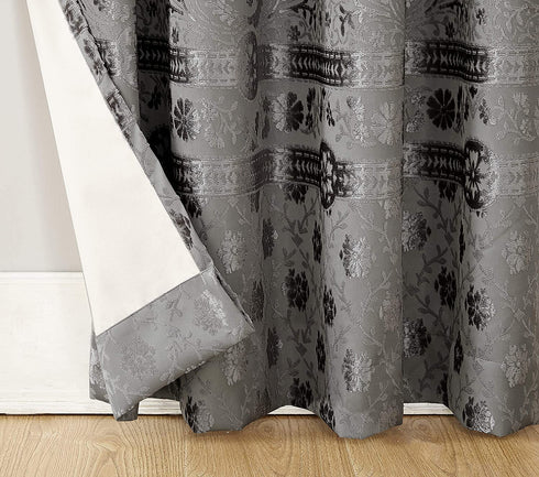 Sun Zero Elidah Medallion Bonded Velvet 100% Blackout Grommet Curtain Panel, 50" x 95", Gray