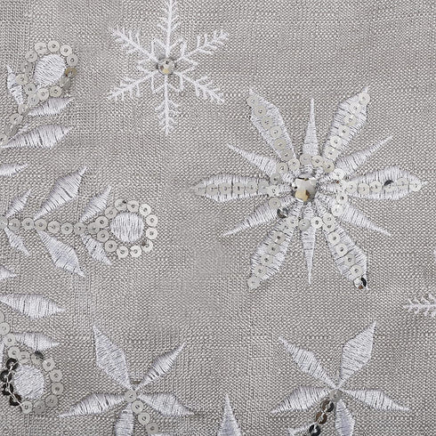 OWENIE Christmas Table Runners, Snowflake Silver Grey Table Runner, Xmas Holiday Tabletop Decor, Embroidery Table Centerpieces with Sequins and Diamonds, Glittering Winter Home Decorations, 14X70 Inch