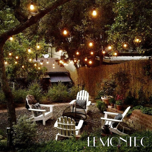 Lemontec Commercial Grade Outdoor String Lights with 15 Hanging Sockets - 48 Ft Black Weatherproof Cord Weatherproof Strand for Patio Garden Porch Backyard Party Deck Yard S14 Black
