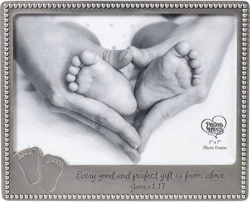 Precious Moments Every Good And Perfect Gift Is From Above Baby Footprints Zinc Alloy 5x7 Photo Frame, 172415,Multi