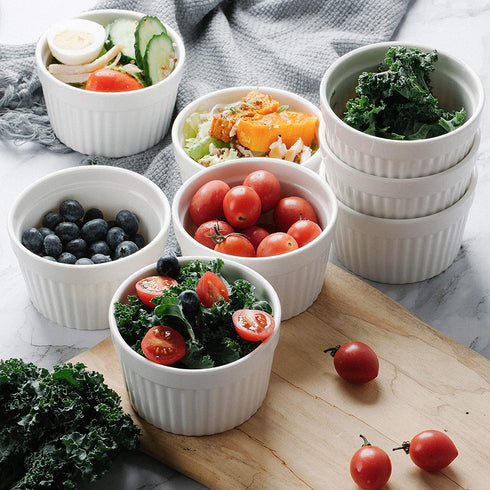BTaT- Ramekins, Set of 8, Ramekins for Baking, Ramekins 6 oz, Ramekin with Measurement Markings, Creme Brulee Dishes, Souffle Cups, Custard Cups, Ceramic Bakeware, Souffle Dish, Small Ceramic Bowl