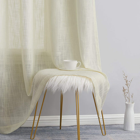 HLC.ME Abbey Faux Linen Textured Semi Sheer Privacy Sun Light Filtering Transparent Window Grommet Long Thick Curtains Drapery Panels for Bedroom & Living Room, 2 Panels (54 W x 96 L, Ivory)