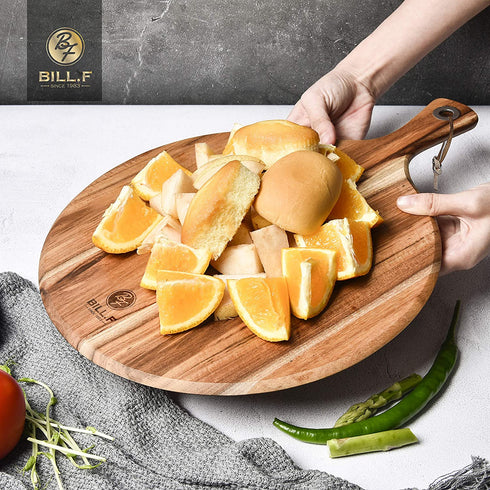 BILL.F Acacia Wood Pizza Peel,12" Cutting Board, Cheese Paddle Board, Bread and Crackers Platter for Serving and Minor Food Prepare with Handle - 16 x 12 x 0.5 Inch