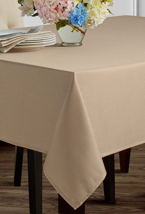 Benson Mills Beauvalle Extra Wide Spillproof Fabric Tablecloth (68" X 120" Rectangular, Flax/Taupe)