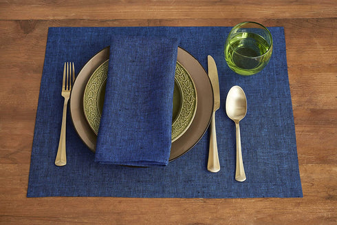 Solino Home Linen Placemats Athena, 14 x 19 Inch, Royal Blue Set of 4 Handcrafted with 100% Pure Linen European Flax