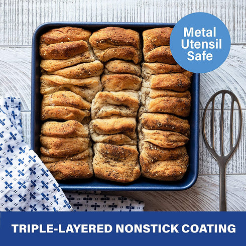 Granitestone Blue Bakeware Nonstick Square Baking Pan, Square Cake Pan, Brownie Pan Large 9.5? x 9.5? x 2? Size, Even Heat & Non-Warp Technology, Ultra Nonstick Mineral Coating, Dishwasher Safe