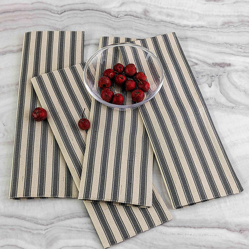 Home Brilliant Farmhouse Placemats Set of 6 Heat Resistant Dining Table Mats for Kitchen Table, 13 x 19 inches, Stripes, Grey and Beige