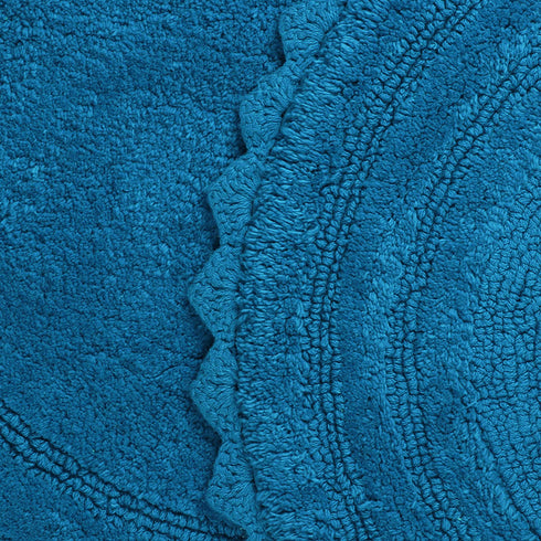 TreeWool, (Pack of 2) Bath Rugs with Crochet Border in Plush Cotton, Reversible - Oval (17" x 24"; Teal)