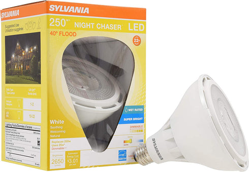 SYLVANIA Night Chaser LED PAR38 Light Bulb, 250W=25W, Dimmable, Super Bright 2650 Lumen, 3000K, Neutral White - 1 Pack (74793)