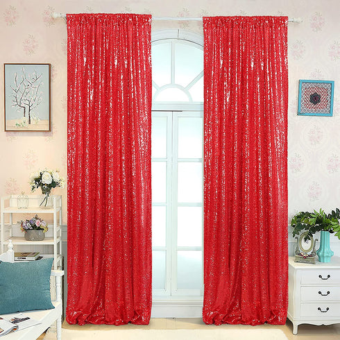 Kmhesvi Red Sequin Backdrop Curtains - 2 Panels 2.5x8.5Ft Photography Background Red Glitter Backdrop Curtains Sparkly Birthday Baby Shower Wedding Party Background Decorations