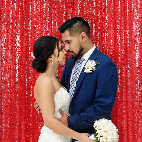 Kmhesvi Red Sequin Backdrop Curtains - 2 Panels 2.5x8.5Ft Photography Background Red Glitter Backdrop Curtains Sparkly Birthday Baby Shower Wedding Party Background Decorations