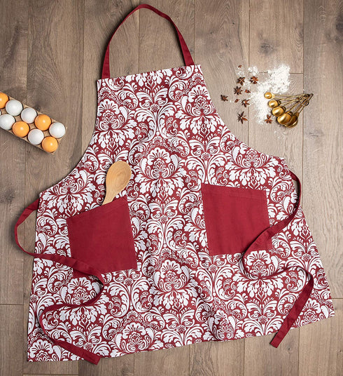 DII Damask Kitchen Collection Apron, 37.5 x 29, Wine