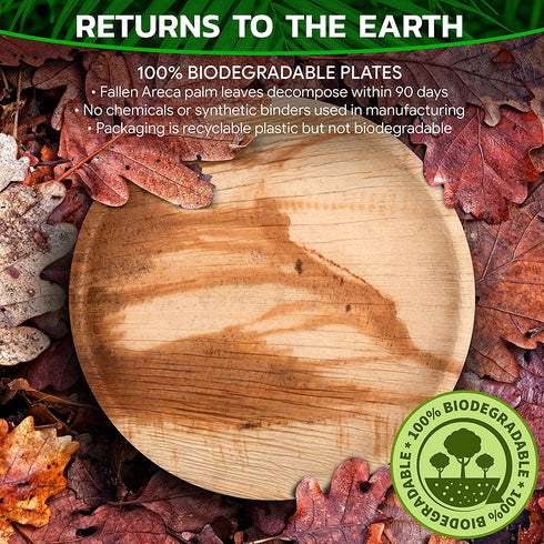 7 in Party Plates Palm Leaf Plates Biodegradable Plates 25 pc Nice Compostable Bamboo Wood Look Small Round Disposable Plates, Eco Friendly Paper Dinner Plates Party Wooden Style Plates by Pure Palm