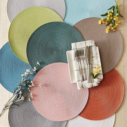 DII Classic Woven Tabletop Collection, Indoor/Outdoor Placemat Set, Round, 15" Diameter, Pink Sorbet, 6 Piece