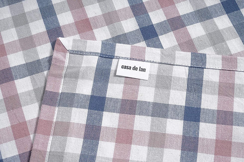 Casa De Lan Dark Pink-Blue-Grey 100% Ring Spun Cotton Multicolour Checks Tablecloth Mitered Stitched | for Kitchen Dining | Decoration | Parties | Weddings | (Rectangle, 60"X104")