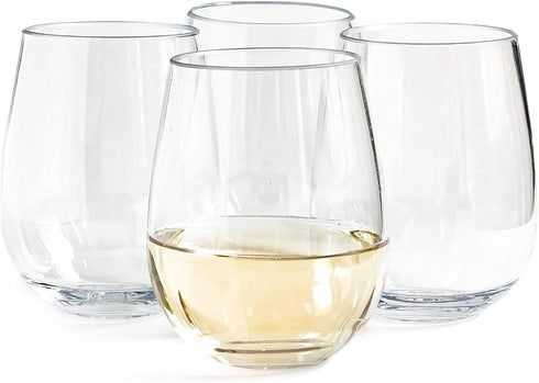 Vinjoy Unbreakable Stemless Red and White Plastic Wine Glasses 16 Ounce (Set Of 4) - Extra Durable - Reusable Shatterproof Tritan Indoor Outdoor Party Cups - Dishwasher Safe - Bar Glassware