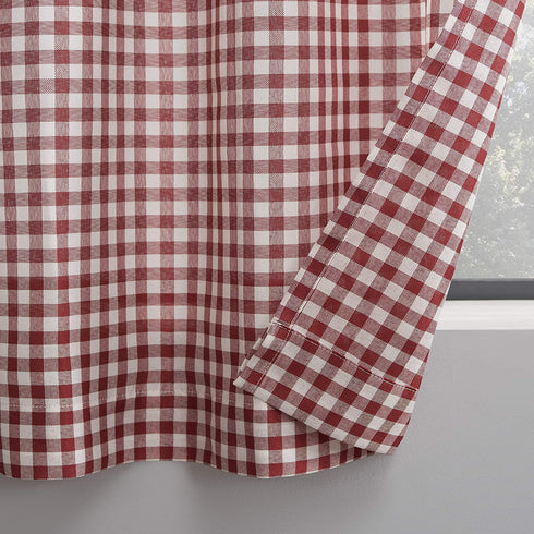 No. 918 Parkham Farmhouse Plaid Semi-Sheer Rod Pocket Kitchen Curtain Valance and Tiers Set, 54 in x 24 in (3 Piece, Red/White