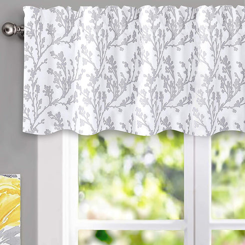 DriftAway Sarah Floral Tree Branch Pattern Thermal Insulated Blackout Window Curtain Valance Rod Pocket 2 Layers 52 Inch by 14 Inch Plus 2 Inch Header Gray