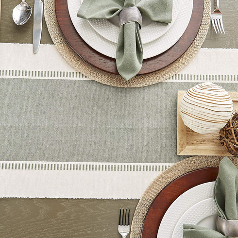 DII Dobby Stripe Woven Table Runner, 13x108-inch, Artichoke Green