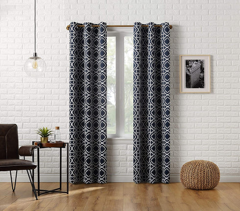 Sun Zero Barnett Trellis Blackout Grommet Curtain Panel, 40 in x 63, Navy Blue