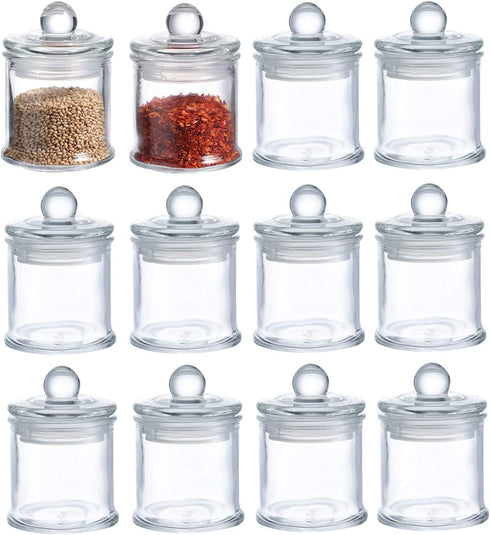 KMwares 12 Pack Set 3oz Small Mini Premium Quality Glass Storage/Spice Jars with Airtight Lids - Kitchen/Bathroom Organizer, Canisters, Food Storage, Arts/Crafts Project, Decoration