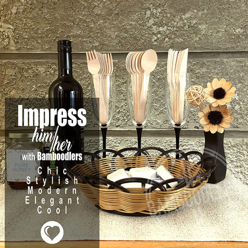 BAMBOODLERS Disposable Wooden Cutlery Set | 100% All-Natural, Eco-Friendly, Biodegradable, and Compostable - Because Earth is Awesome! Pack of 200- 6.5? utensils (100 forks, 50 spoons, 50 knives)