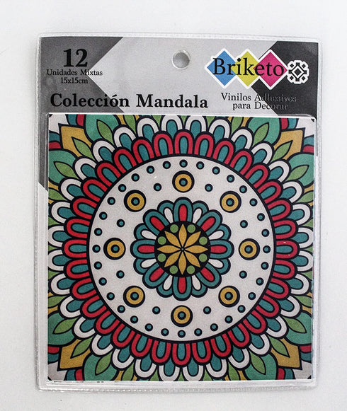 Mandala Decorative Tile Stickers Set 12 Units 6x6 inches. Peel & Stick Adhesive Tile Stickers. Home Decor. Staircase. Furniture Decor. Backsplash Tile Stickers.