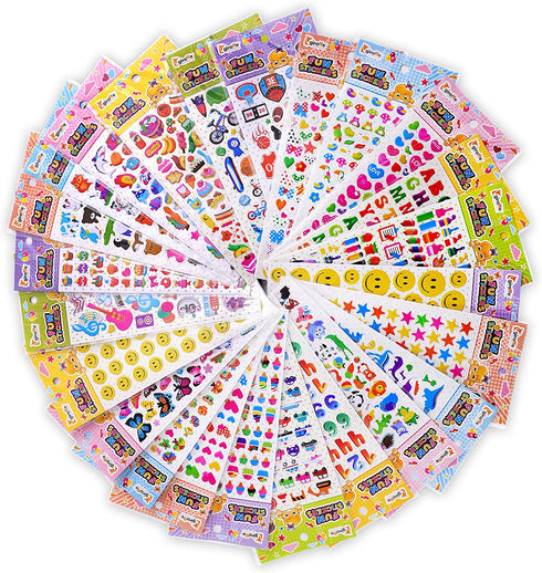 Giraffe Manufacturing- 3D Stickers for Kids- For Sticker Books or Scrapbooking Includes Animal Characters, Numbers, Alphabet, Dinosaurs, Hearts, Stars and More- 1650+ Assorted Puffy Stickers Variety Pack