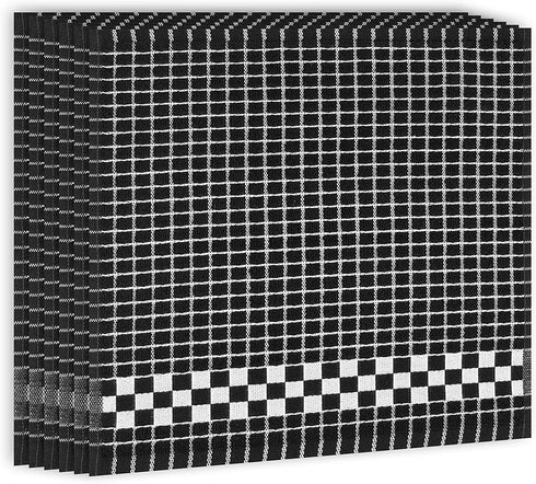 Fecido Classic Dark Color Cotton Terry Kitchen Dish Cloths with Hanging Loop (12 x 12 Inches) - Set of 6, Black