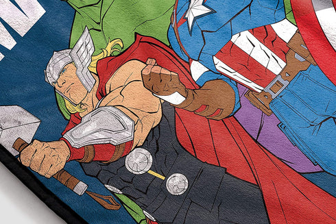 Marvel Avengers Brave & Bold Throw Blanket - Measures 46 x 60 inches, Kids Bedding Features Captain America, Thor, & Hulk - Fade Resistant Super Soft Fleece (Official Marvel Product)
