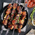 FLAFSTER KITCHEN Skewers for Grilling- 16" Long Flat BBQ Skewers with Push Bar- Shish Kabob Skewers - Stainless Steel Skewer Sticks for Camping - Wide Reusable Sword Skewers - 8 Pack with Storage Bag