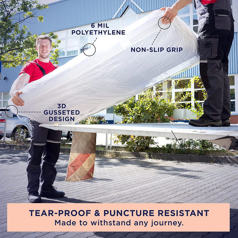 Ultrablock Mattress Bags for Moving or Storage 6 Mil Plastic Cover, Tear and Puncture Resistant, Non-Slip Grip, Extra Thick Twin Size Bag Moving Supplies