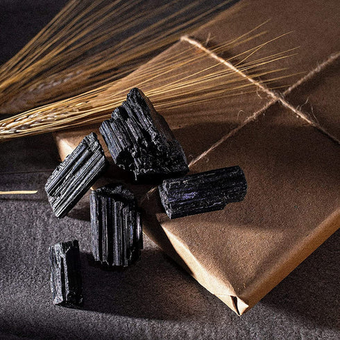 KALIFANO Black Tourmaline Bundle with Calming and Purification Energy - AAA+ Grade Brazilian Turmalina Negra Schorl Reiki Healing Crystal Used for Protection and Security (Information Card Included)