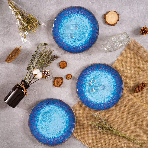 Melamine Salad Plate Plastic Dinner Plastic Plate Set of 6 Pcs 9 inch Round Lightweight Plates Shatter Proof Chip Resistant Dishwasher Safe Not Microware Not Oven(Deep Blue)