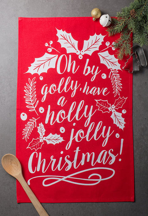DII Christmas Fun Collection Printed Dishtowel Set, 18x28, Printed Holly, 3 Piece