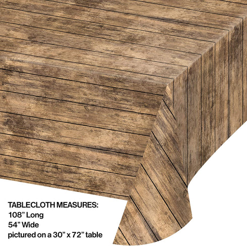 Creative Converting TABLECOVER PL 54" X 108" AOP BROWN Wood Grain Design Plastic Tablecloth, 54 x 108, Multicolor