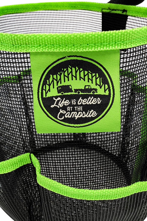 Camco Mesh Shower Caddy Organizer Tote with Pockets and Carry Handle, Dries Quick, Perfect for Dorms, Gym, Camping, the Beach and Travel, Organize Bathroom Toiletries and Products- Black (51997)