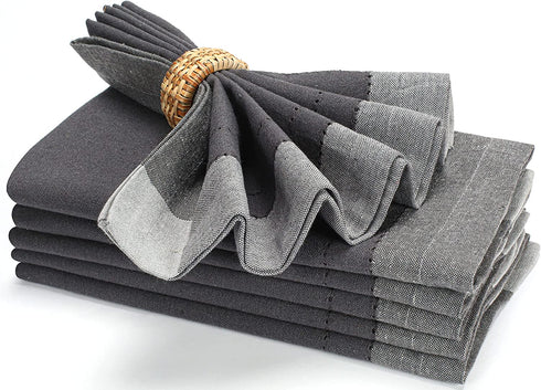 Farmhouse Cloth Napkin Set of 6 100% Cotton Dinner Napkin Double Holes Size 20"x 20" Color Dark Grey