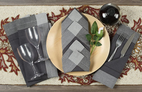 Farmhouse Cloth Napkin Set of 6 100% Cotton Dinner Napkin Double Holes Size 20"x 20" Color Dark Grey