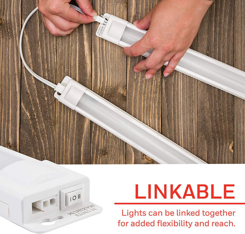 UltraPro 12in. Linkable LED Light Fixture, Selectable Brightness, Slim LED Strip Light, Under Cabinet Lighting, Kitchen Light, HI/OFF/LOW Switch, 44105 White