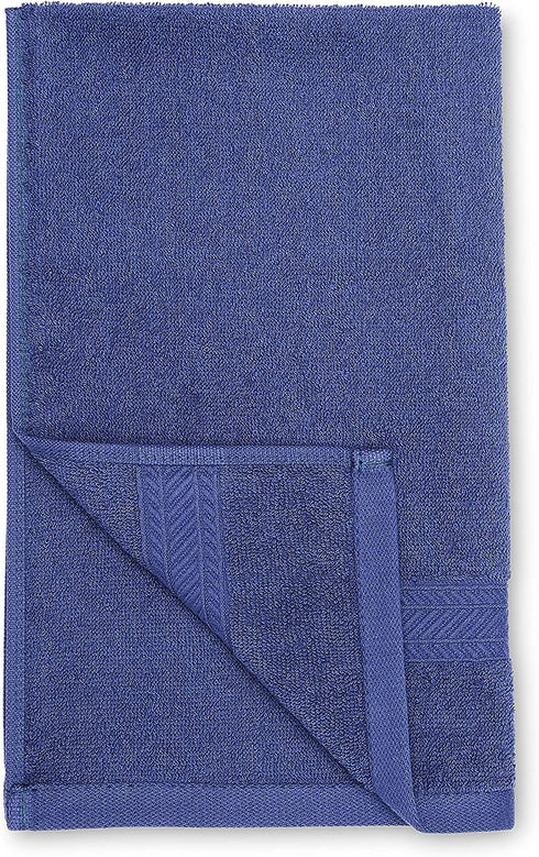 Amazon Basics 6-Piece Fade Resistant Bath, Hand and Washcloth Towel Set - Navy Blue/Dark Gray Pinstripes